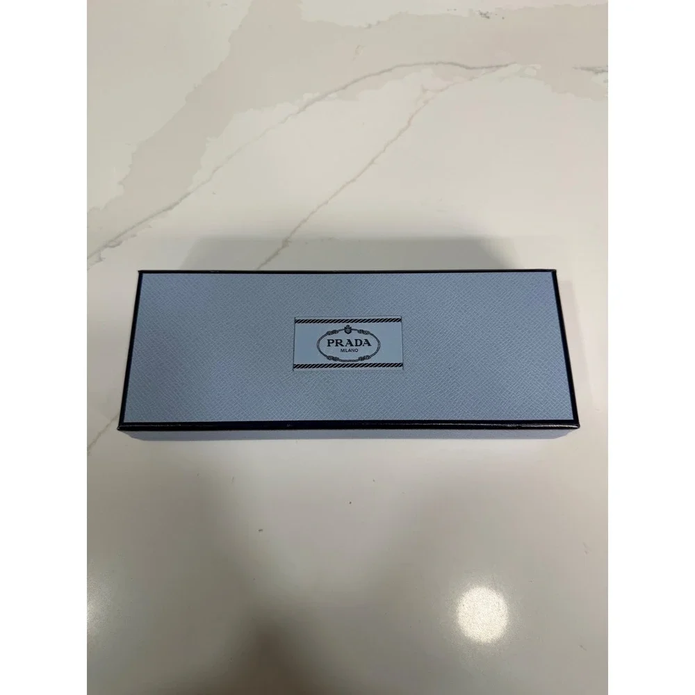 Prada Milano Light Blue Saffiano Empty Gift Box 9.25 x 3.5 x 1.75 Navy Trim
